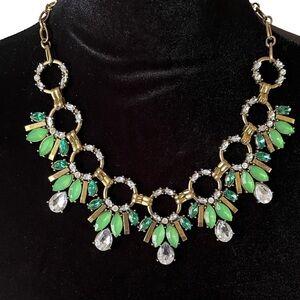 Vintage Green, Blue and Clear Rhinestone Statement Necklace
